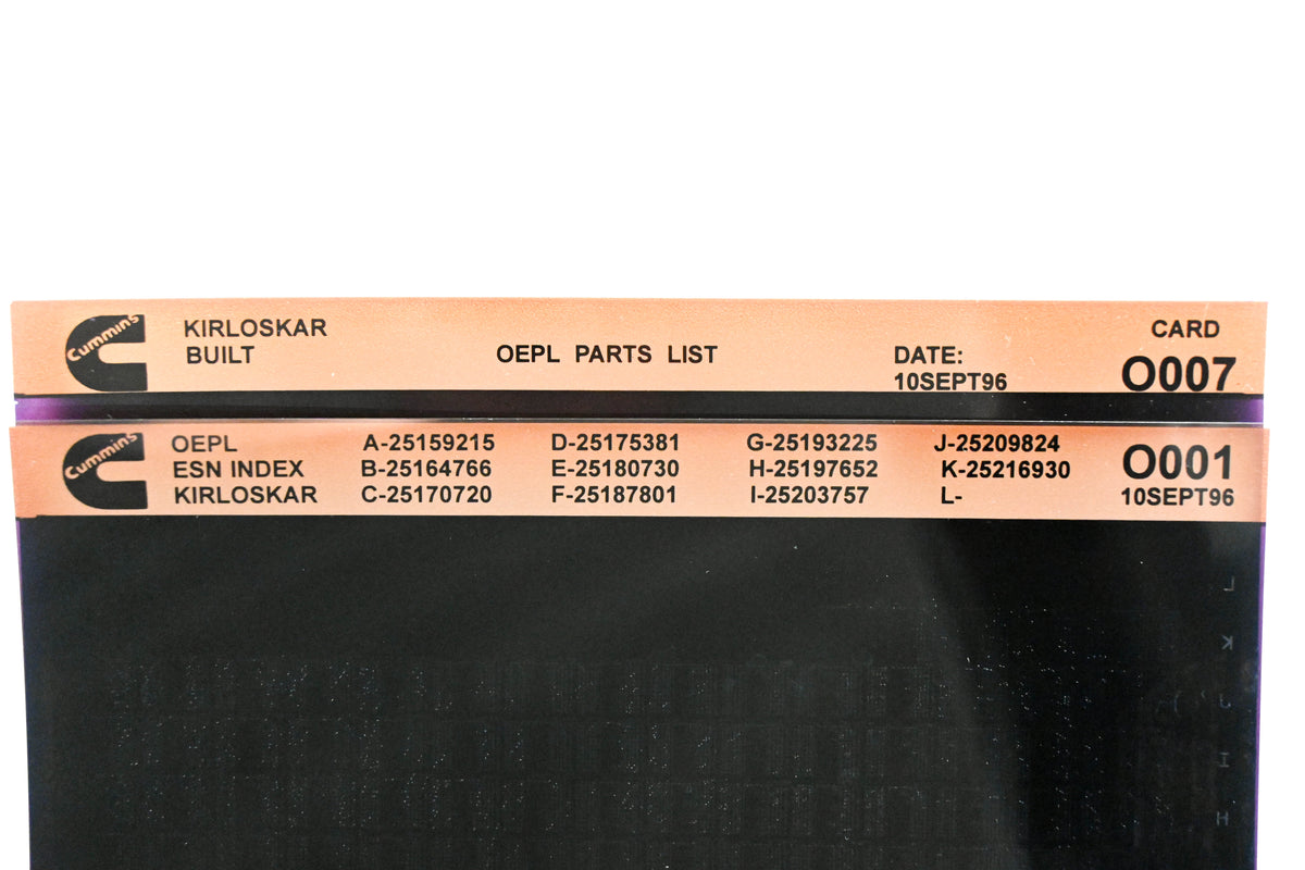 Cummins O001, O007 1996 Kirloskar OEPL Parts List & ESN Index Lot of 2 Microfiche NOS