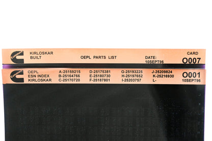 Cummins O001, O007 1996 Kirloskar OEPL Parts List & ESN Index Lot of 2 Microfiche NOS