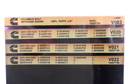 Cummins V003, V020, V022 1996 Columbus Midrange OEPL Parts List & ESN Index Lot Of 4 Microfiche NOS