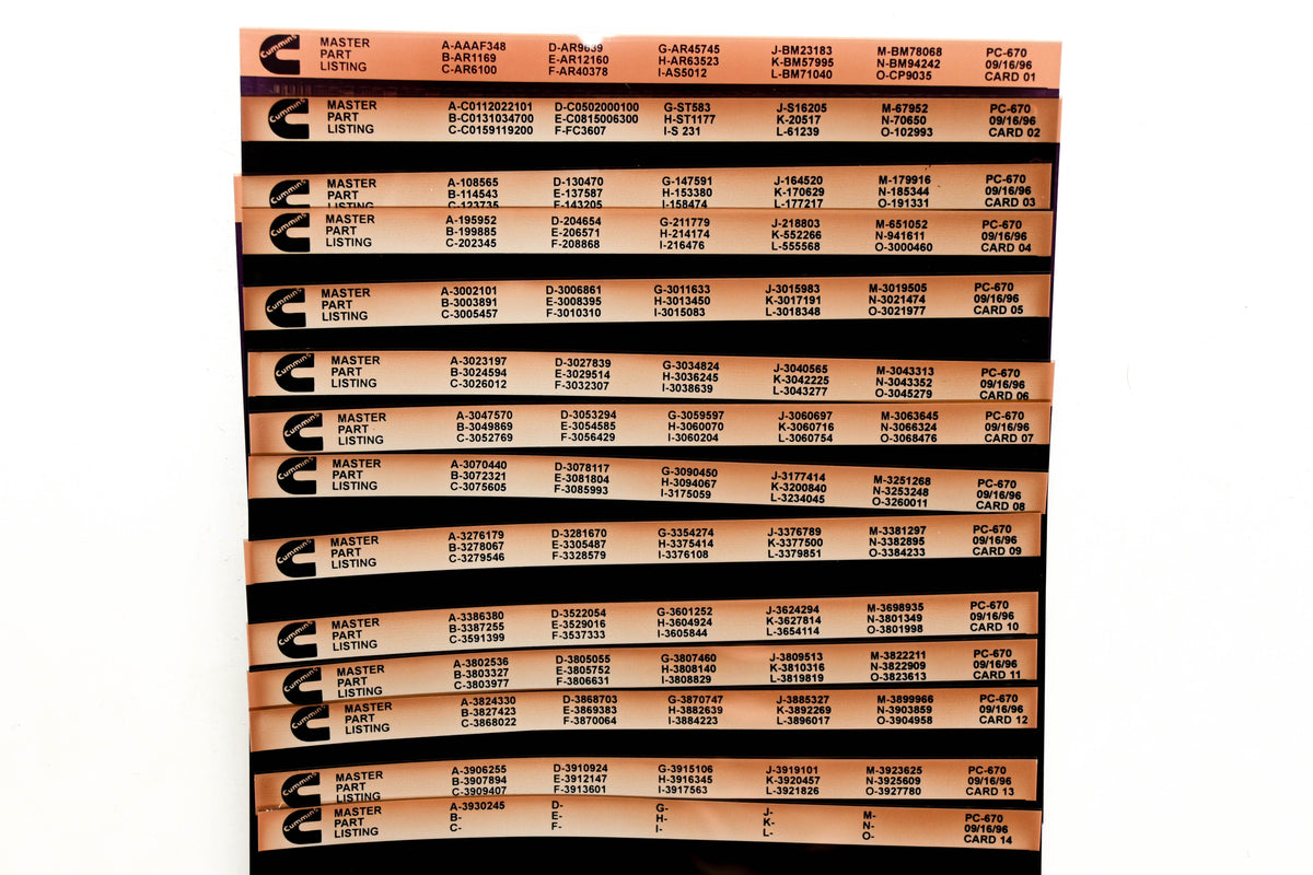 Cummins XM011-81 1996 PC-670 Master Parts Listing Lot Of 14 Microfiches NOS