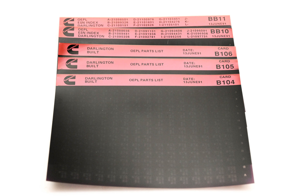 Cummins BB10, B104, B106 1991 Darlington OEPL Parts List & ESN Index Lot Of 5 Microfiche NOS