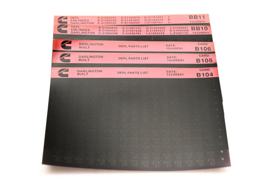 Cummins BB10, B104, B106 1991 Darlington OEPL Parts List & ESN Index Lot Of 5 Microfiche NOS
