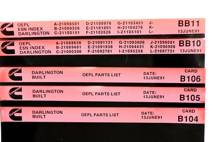 Cummins BB10, B104, B106 1991 Darlington OEPL Parts List & ESN Index Lot Of 5 Microfiche NOS