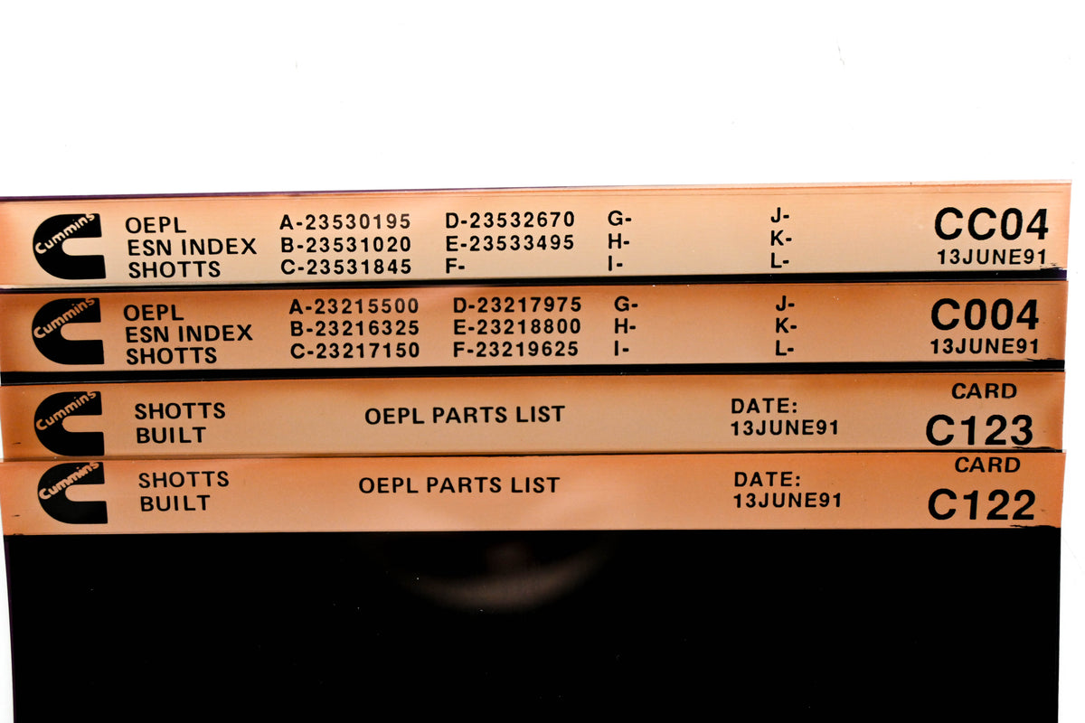 Cummins C004, CC04, C123 1991 Shotts OEPL Parts List & ESN Index Lot Of 4 Microfiche NOS