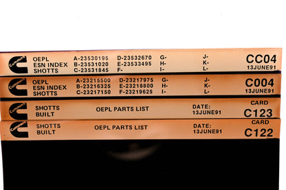 Cummins C004, CC04, C123 1991 Shotts OEPL Parts List & ESN Index Lot Of 4 Microfiche NOS