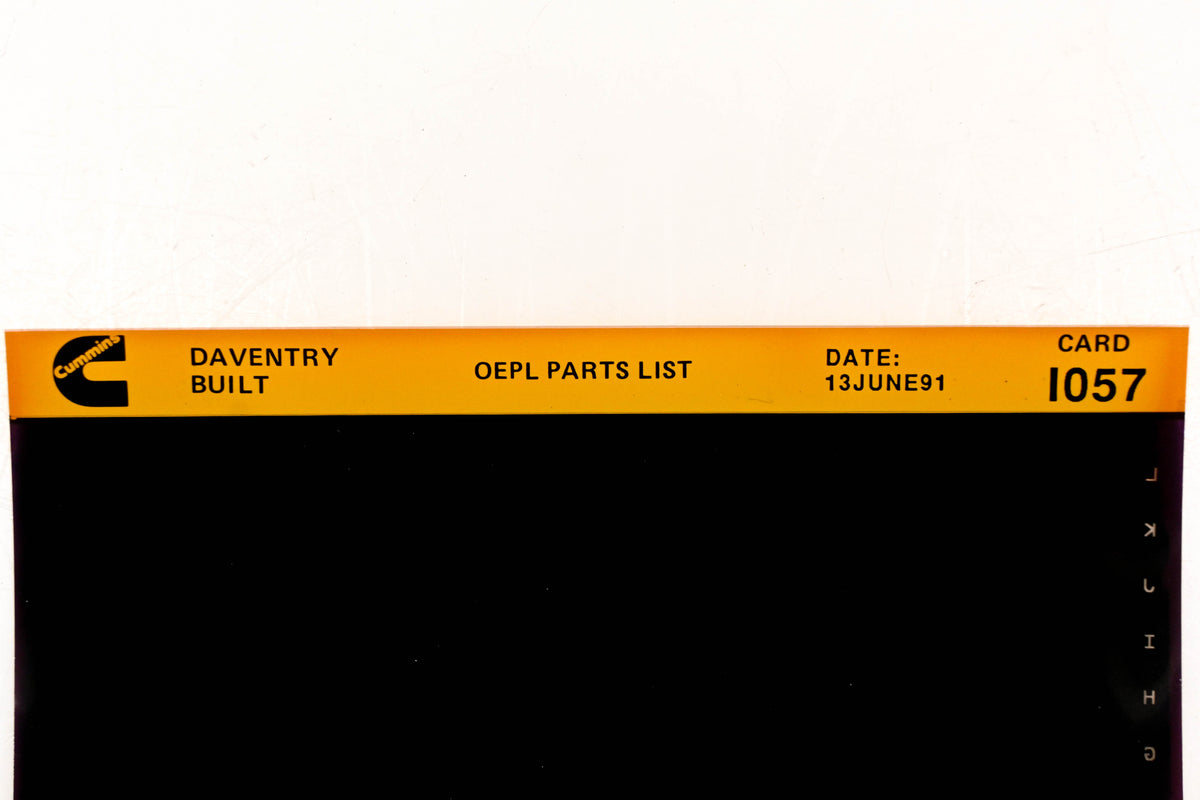 Cummins I057 1991 Daventry OEPL Parts List Microfiche NOS