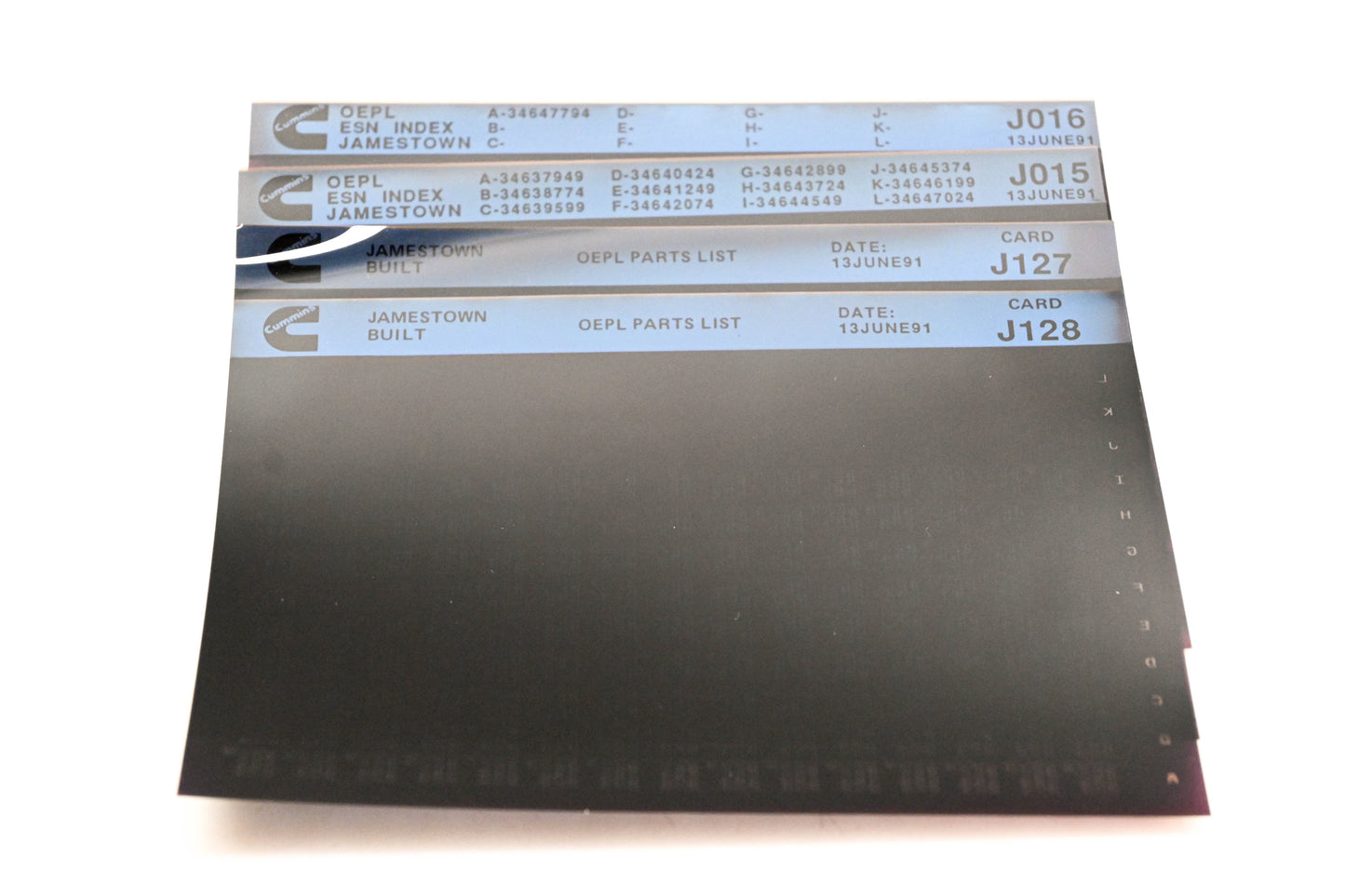Cummins J015, J127, J128 1991 Jamestown OEPL Parts List & ESN Index Lot Of 4 Microfiche NOS