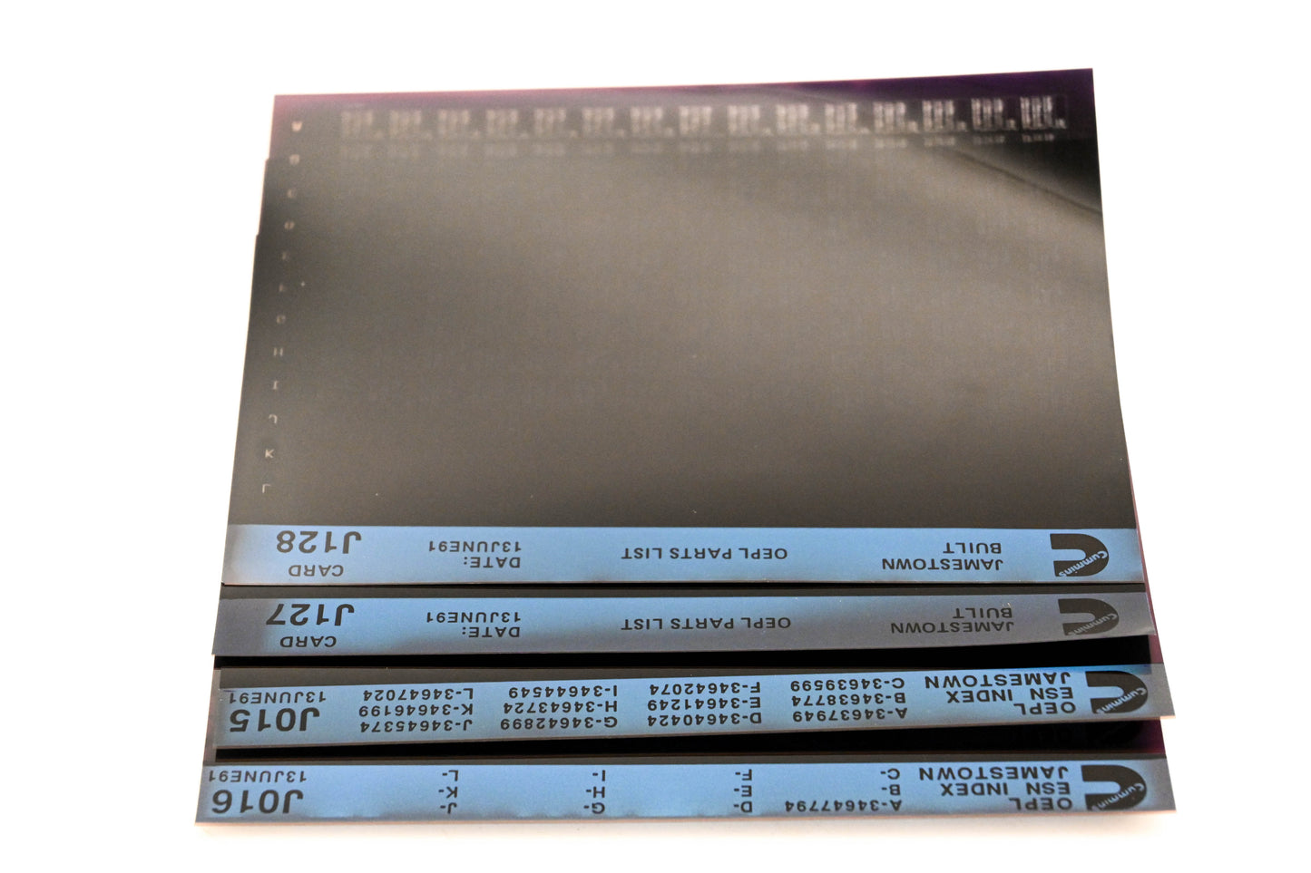 Cummins J015, J127, J128 1991 Jamestown OEPL Parts List & ESN Index Lot Of 4 Microfiche NOS