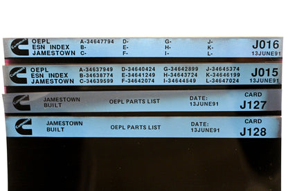 Cummins J015, J127, J128 1991 Jamestown OEPL Parts List & ESN Index Lot Of 4 Microfiche NOS
