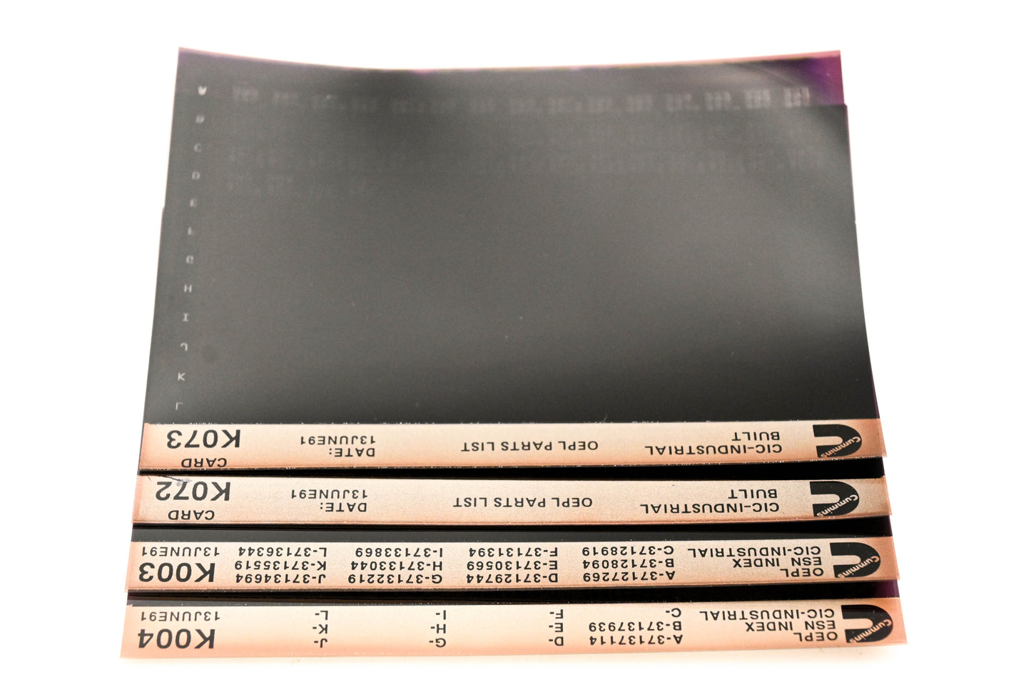 Cummins K003, K072, K073 1991 CIC Industrial OEPL Parts List & ESN Index Lot Of 4 Microfiche NOS