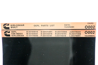 Cummins O002 1991 Kirloskar OEPL Parts Index & ESN Index Microfiche NOS