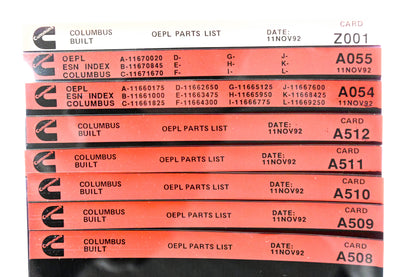 Cummins A054, A508, Z001 1992 Columbus OEPL Parts List & ESN Index Lot Of 8 Microfiche NOS