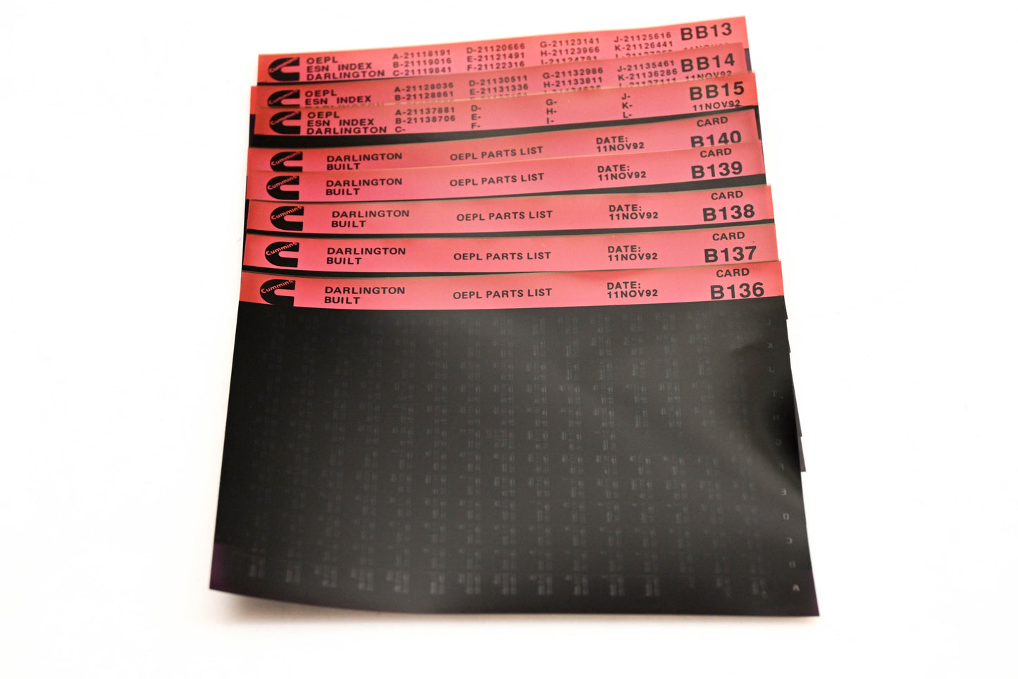 Cummins BB13, B136, B140 1992 Darlington OEPL Parts List & ESN Index Lot Of 8 Microfiche NOS