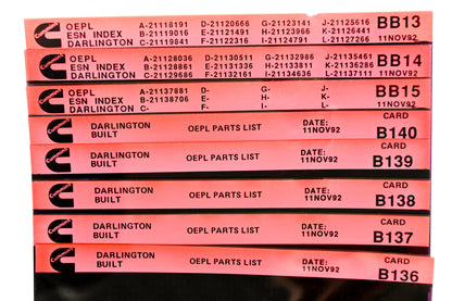 Cummins BB13, B136, B140 1992 Darlington OEPL Parts List & ESN Index Lot Of 8 Microfiche NOS