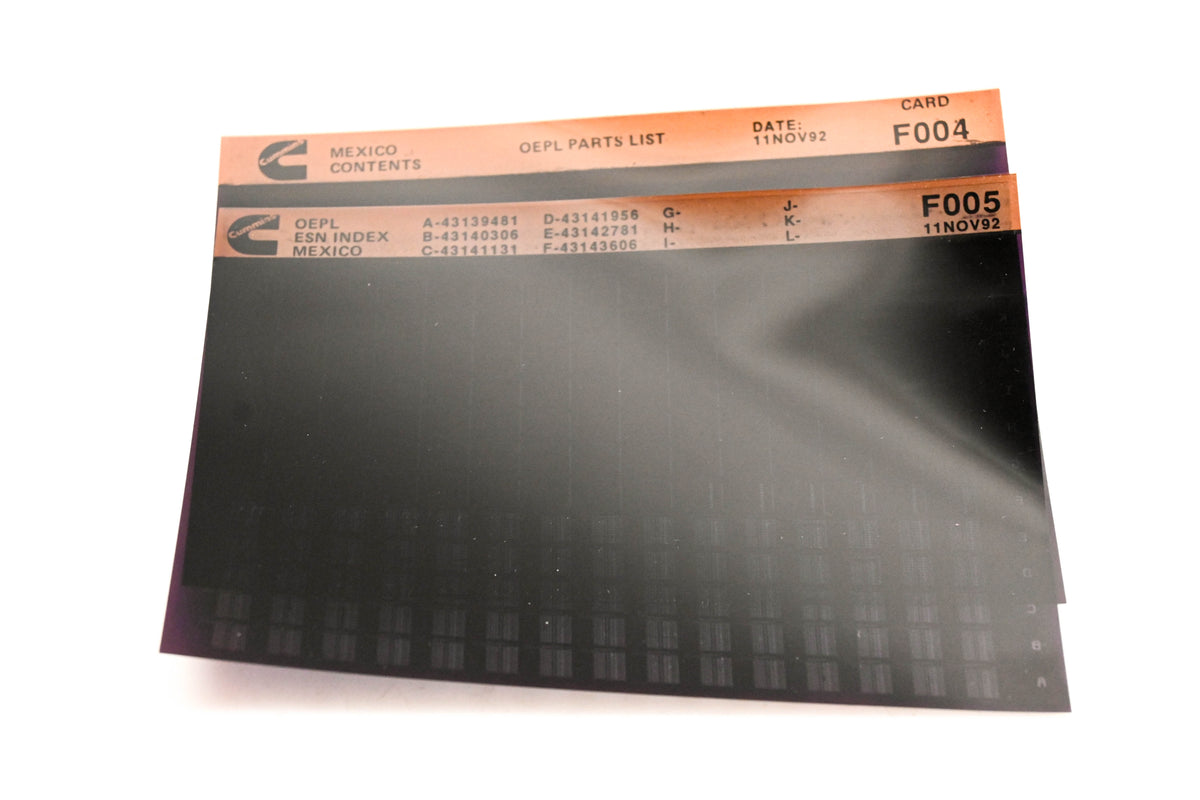 Cummins F004, F005 1992 Mexico OEPL Parts List & ESN Index Microfiche NOS