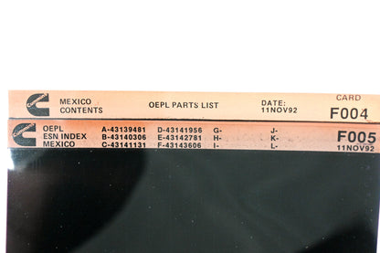 Cummins F004, F005 1992 Mexico OEPL Parts List & ESN Index Microfiche NOS