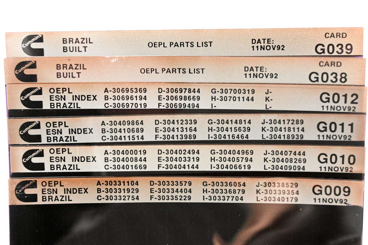Cummins G009, G038, G039 1992 Brazil OEPL Parts List & ESN Index Lot Of 6 Microfiche NOS