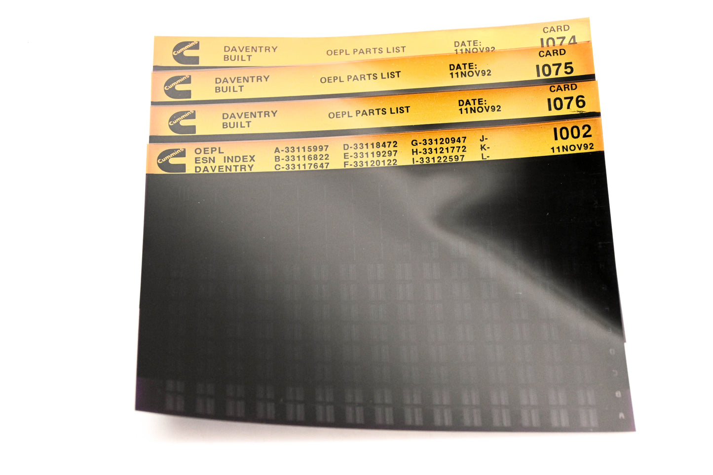 Cummins I002, I074, I076 1992 Daventry OEPL Parts List & ESN Index Lot Of 4 Microfiche NOS