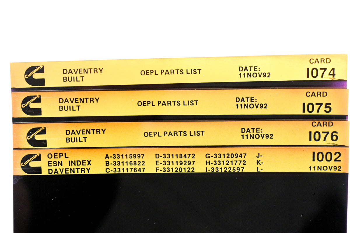 Cummins I002, I074, I076 1992 Daventry OEPL Parts List & ESN Index Lot Of 4 Microfiche NOS