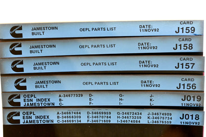 Cummins J018, J156, J159 1992 Jamestown OEPL Parts List & ESN Index Lot Of 6 Microfiche NOS