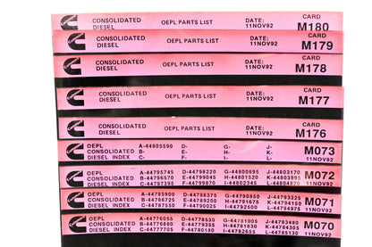 Cummins M070, M176, M180 1992 Consolidated Diesel OEPL Parts List & ESN Index Lot Of 9 Microfiche NOS