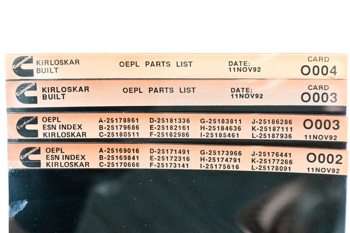Cummins O002, O0036, O004 1992 Kirloskar OEPL Parts List & ESN Index Lot Of 4 Microfiche NOS