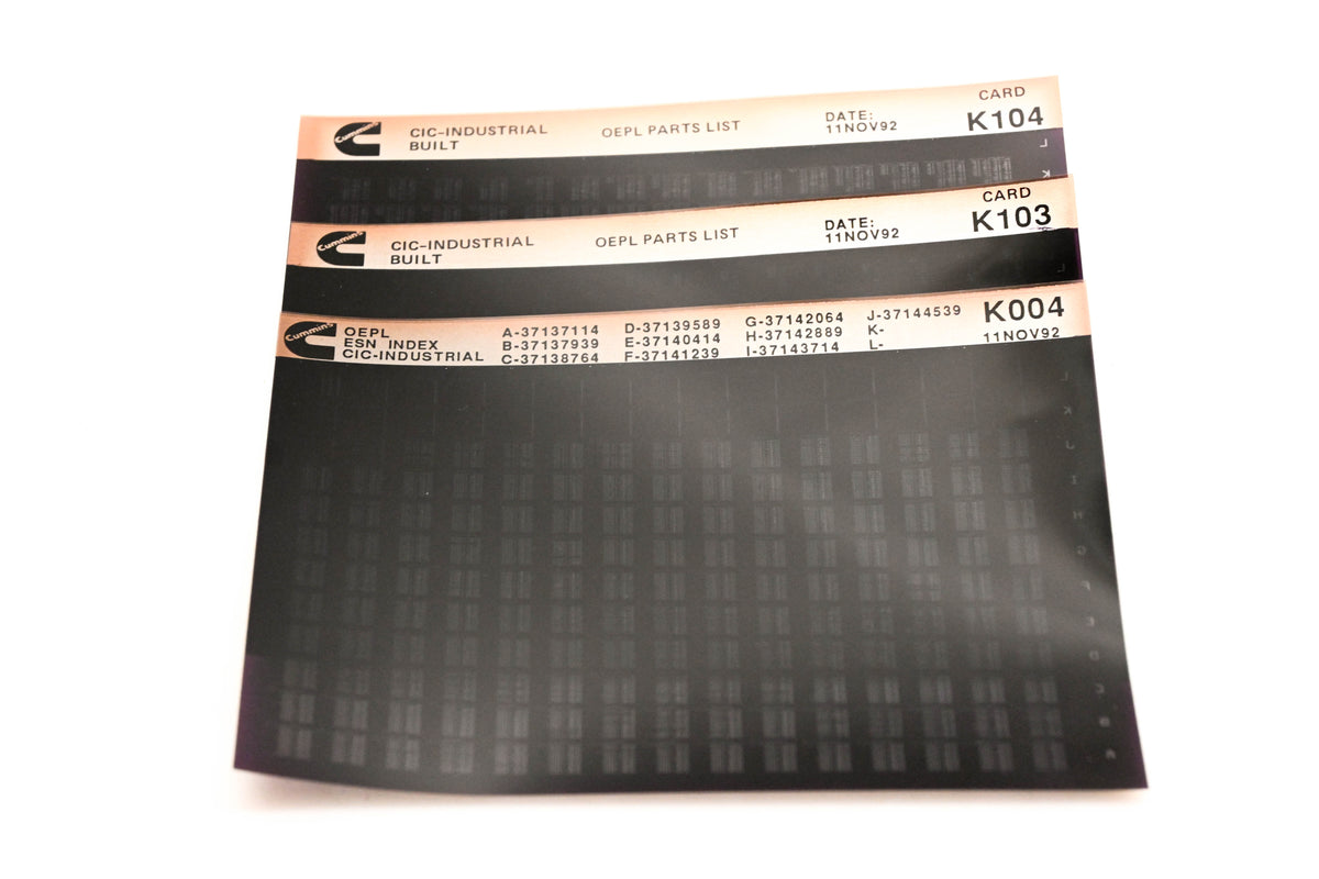 Cummins K004, K103, K104 1992 CIC Industrial OEPL Parts List & ESN Index Lot Of 3 Microfiche NOS