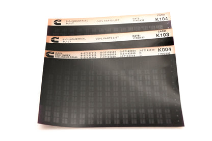 Cummins K004, K103, K104 1992 CIC Industrial OEPL Parts List & ESN Index Lot Of 3 Microfiche NOS