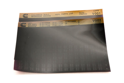 Cummins V001, V002 1992 Columbus Midrange OEPL Parts List & ESN Index Microfiche NOS