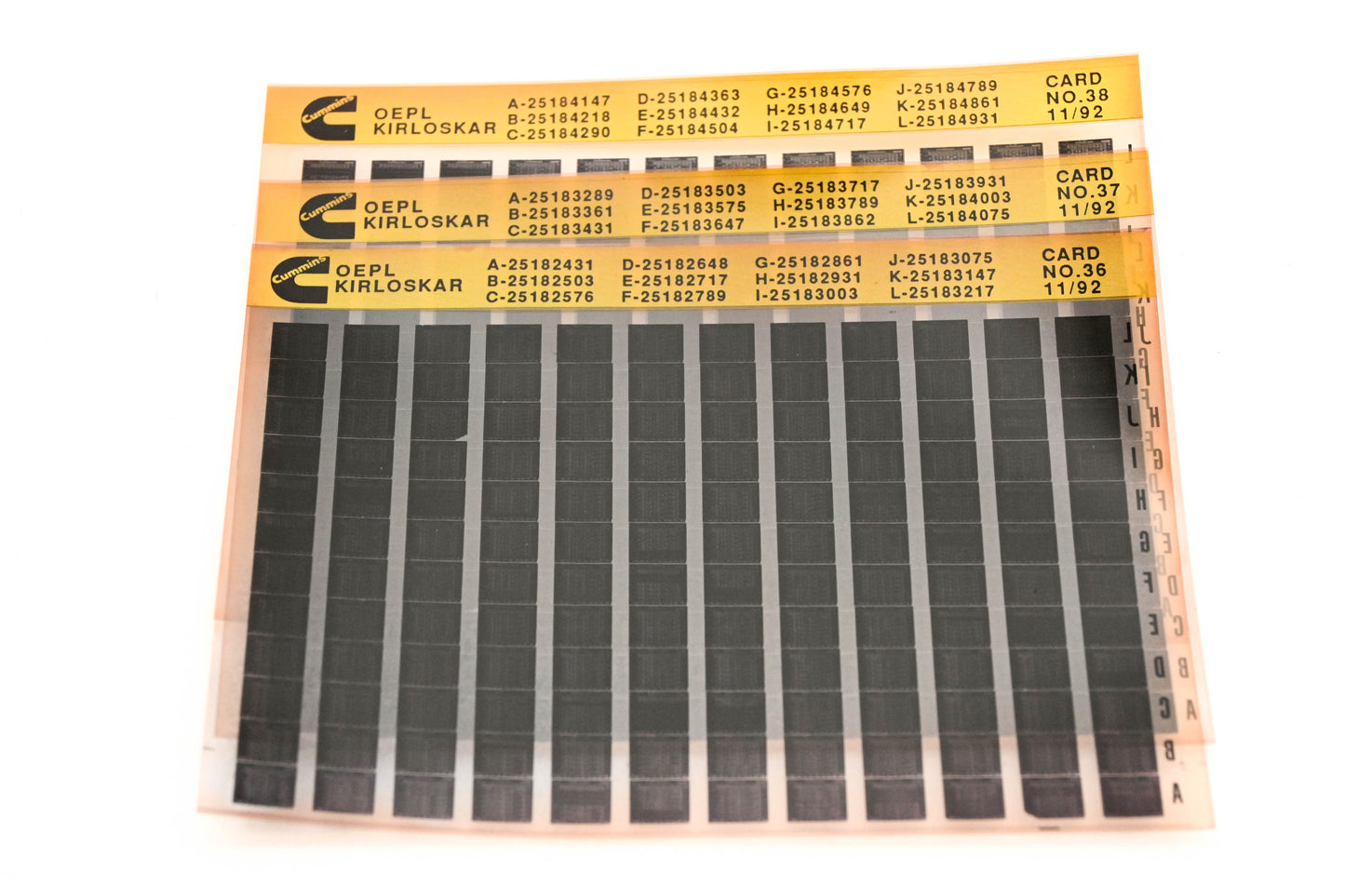 Cummins Card36, Card37, Card38 1992 Kirloskar OEPL List Card#36 - 38 Microfiches NOS