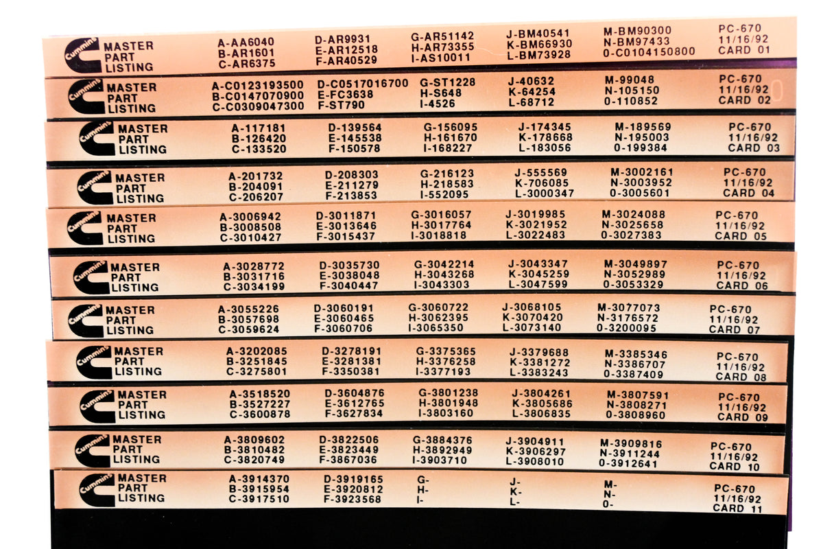 Cummins XM011-108 1992 PC-670 Master Part Listing Card01 - 11 Microfiches NOS