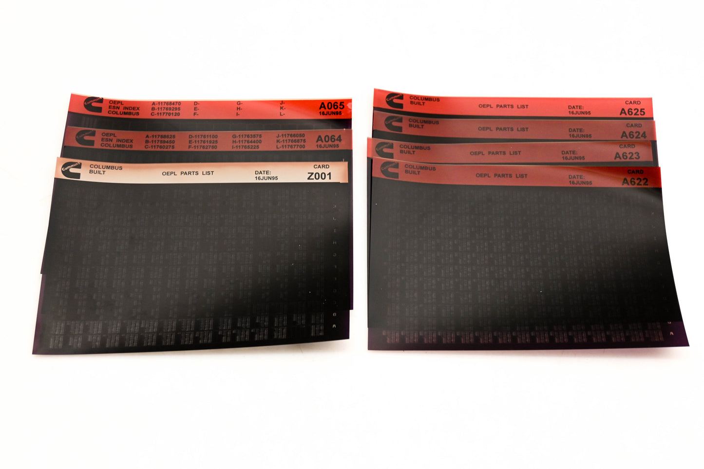 Cummins A064, A622, Z001 1995 Columbus OEPL Parts List & ESN Index Lot OF 7 Microfiche NOS