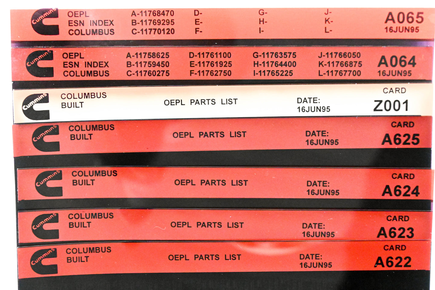 Cummins A064, A622, Z001 1995 Columbus OEPL Parts List & ESN Index Lot OF 7 Microfiche NOS