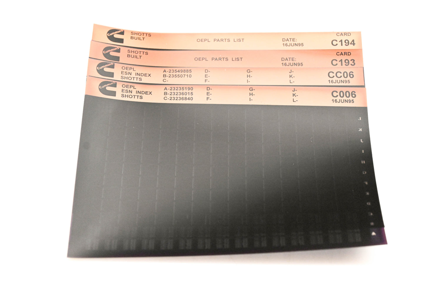 Cummins C006, CC06, C194 1996 Shotts OEPL Parts List & ESN Index Lot Of 4 Microfiche NOS