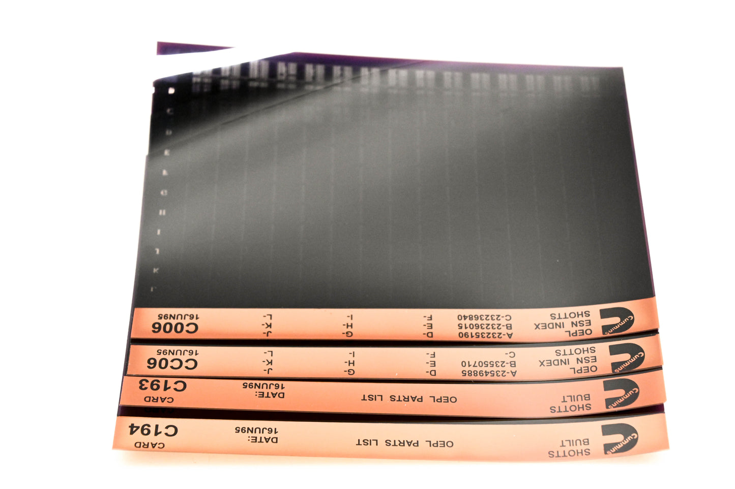 Cummins C006, CC06, C194 1996 Shotts OEPL Parts List & ESN Index Lot Of 4 Microfiche NOS