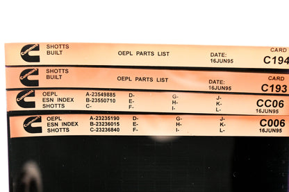 Cummins C006, CC06, C194 1996 Shotts OEPL Parts List & ESN Index Lot Of 4 Microfiche NOS