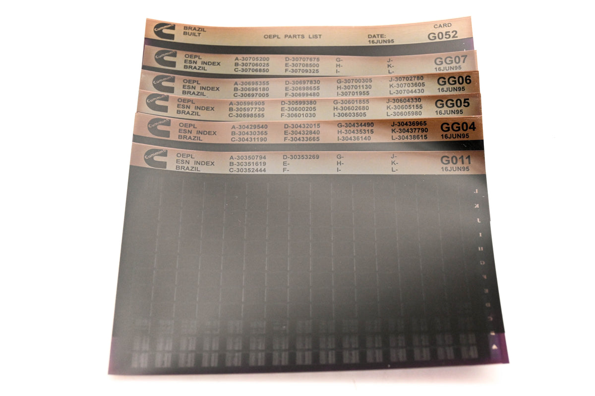 Cummins G011, GG04, G052 1995 Brazil OEPL Parts List & ESN Index Lot Of 6 Microfiche NOS