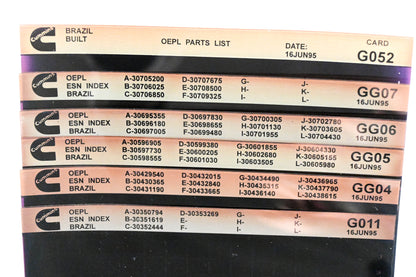 Cummins G011, GG04, G052 1995 Brazil OEPL Parts List & ESN Index Lot Of 6 Microfiche NOS
