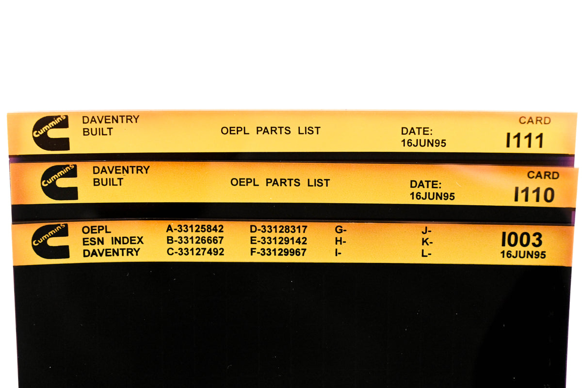 Cummins I003, I110, I111 1995 Daventry OEPL Parts List & ESN Index Lot of 3 Microfiche NOS