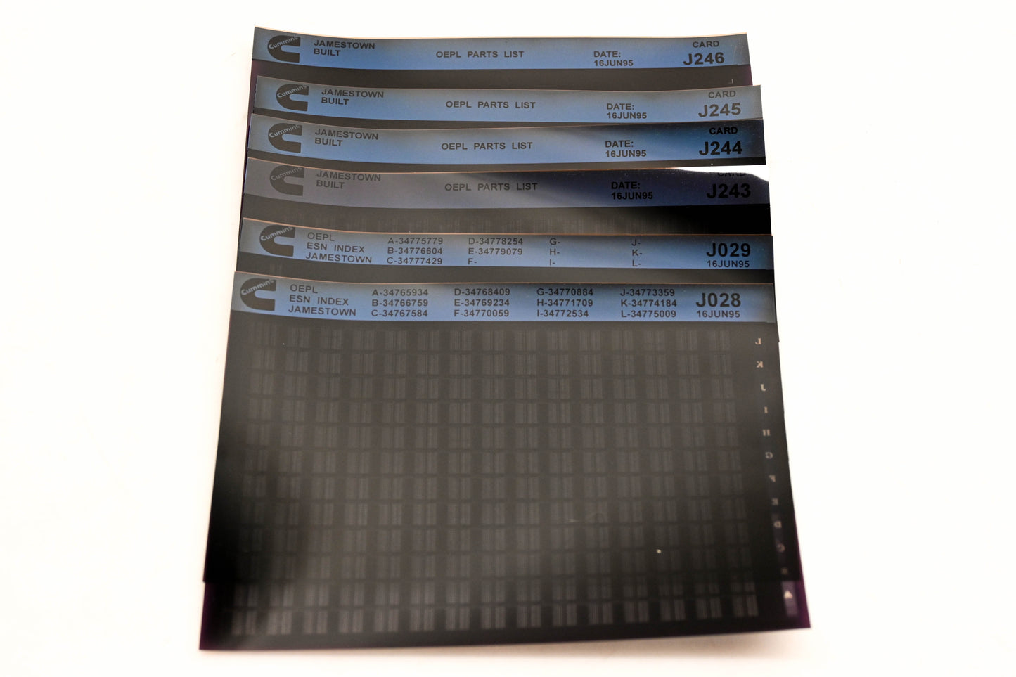 Cummins J028, J243, J246 1995 Jamestown OEPl Parts List & Esn Index Lot Of 6 Microfiche NOS