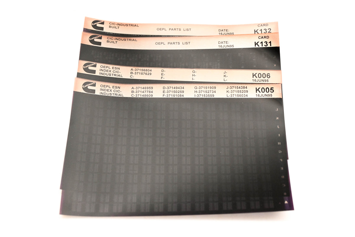 Cummins K005, K131, K132 1995 CIC Industrial OEPL Parts List & ESN Index Lot Of 4 Microfiche NOS