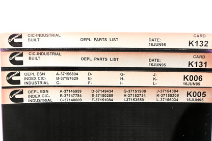 Cummins K005, K131, K132 1995 CIC Industrial OEPL Parts List & ESN Index Lot Of 4 Microfiche NOS