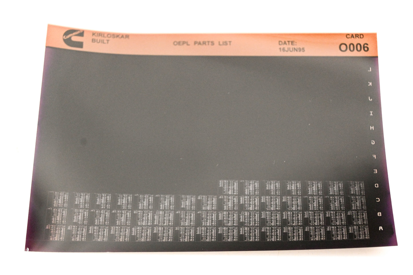 Cummins O006 1995 Kirloskar OEPL Parts List Microfiche NOS