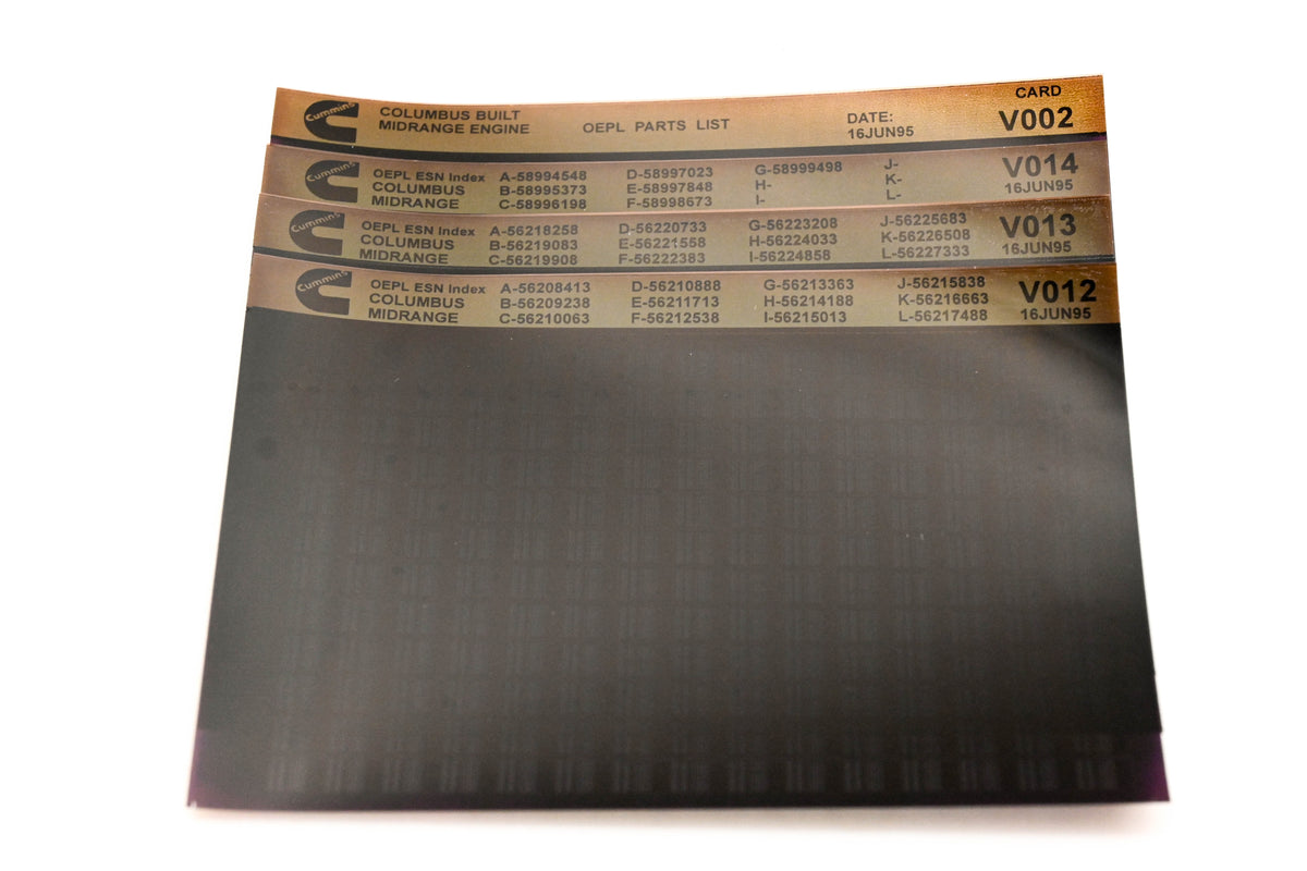 Cummins V002, V012, V014 1995 Columbus Midrange OEPL Parts List & ESN Index Lot Of 4 Microfiche NOS