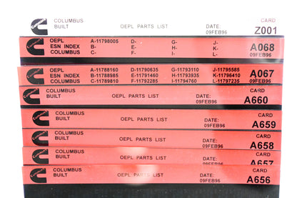 Cummins A067, A656, Z001 1996 Columbus OEPL Parts List & ESN Index Lot Of 9 Microfiche NOS
