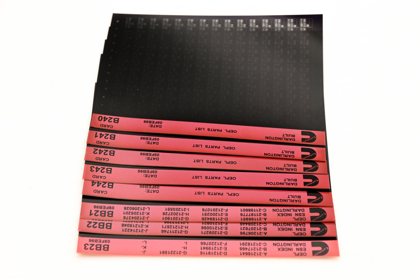Cummins BB21, B240, B244 1996 Darlington OEPL Parts List & ESN Index Lot Of 8 Microfiche NOS
