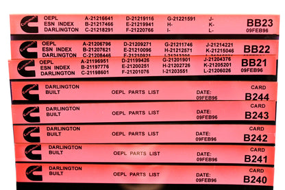 Cummins BB21, B240, B244 1996 Darlington OEPL Parts List & ESN Index Lot Of 8 Microfiche NOS