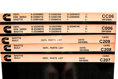Cummins C006, CC06, C209 1996 Shotts OEPL Parts List & ESN Index Lot Of 5 Microfiche NOS