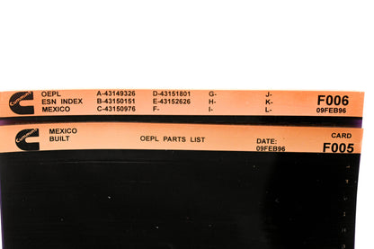 Cummins F005, F006 1996 Mexico OEPL Parts List & ESN Index Lot of 2 Microfiche NOS