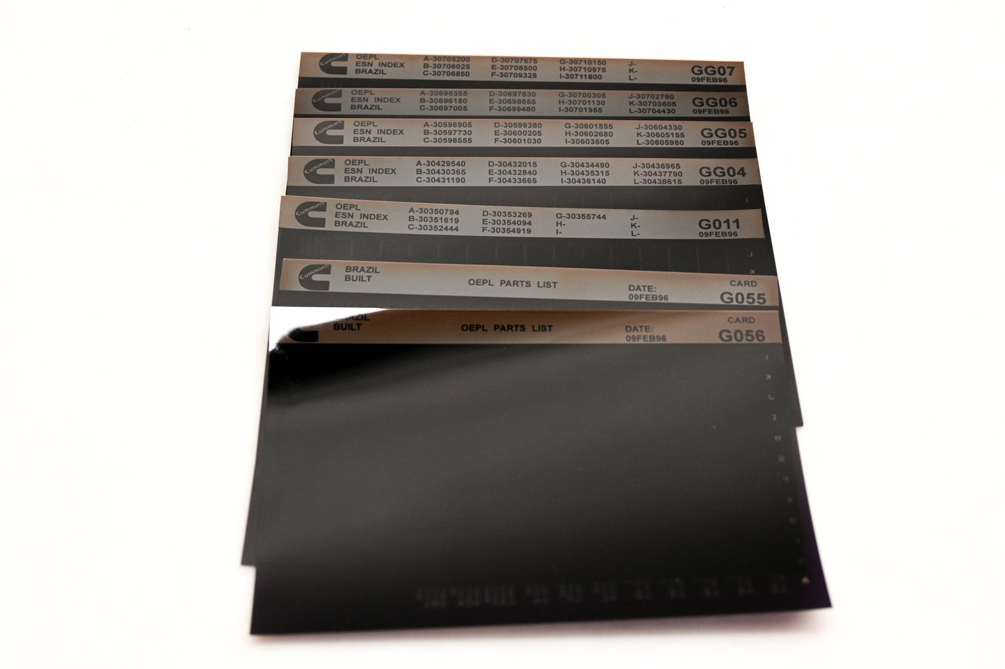 Cummins G011, GG04, G056 1996 Brazil OEPL Parts List & ESN Index Lot Of 7 Microfiche NOS